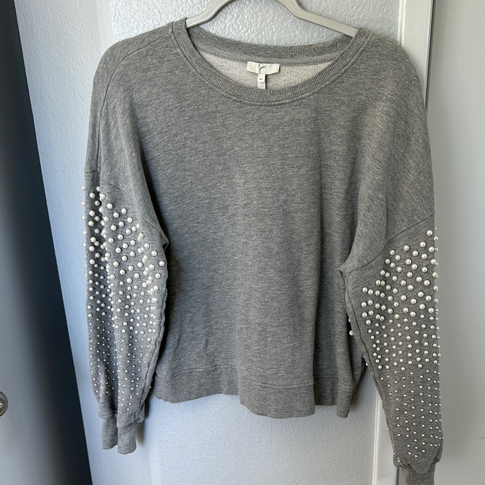 Joie Gray Sweater with Pearl Embellishments